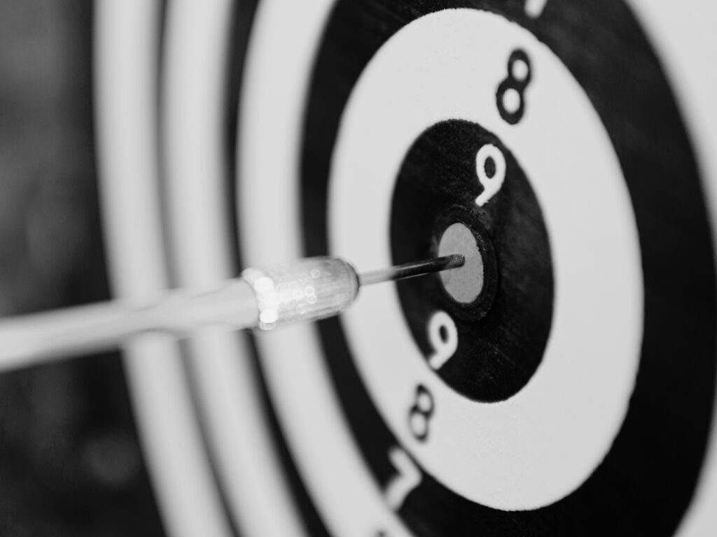 The picture shows an arrow hitting the target.